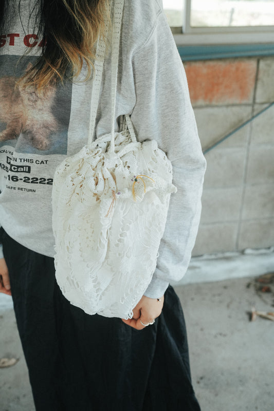 【KÄSI】NO.1 かぎ編みテーブルクロスリメイクBag LL