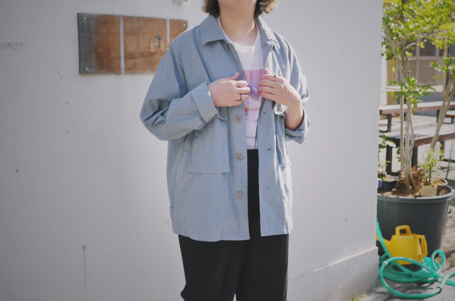 keramikaHEALTH short jacket lt.blue×blue check -