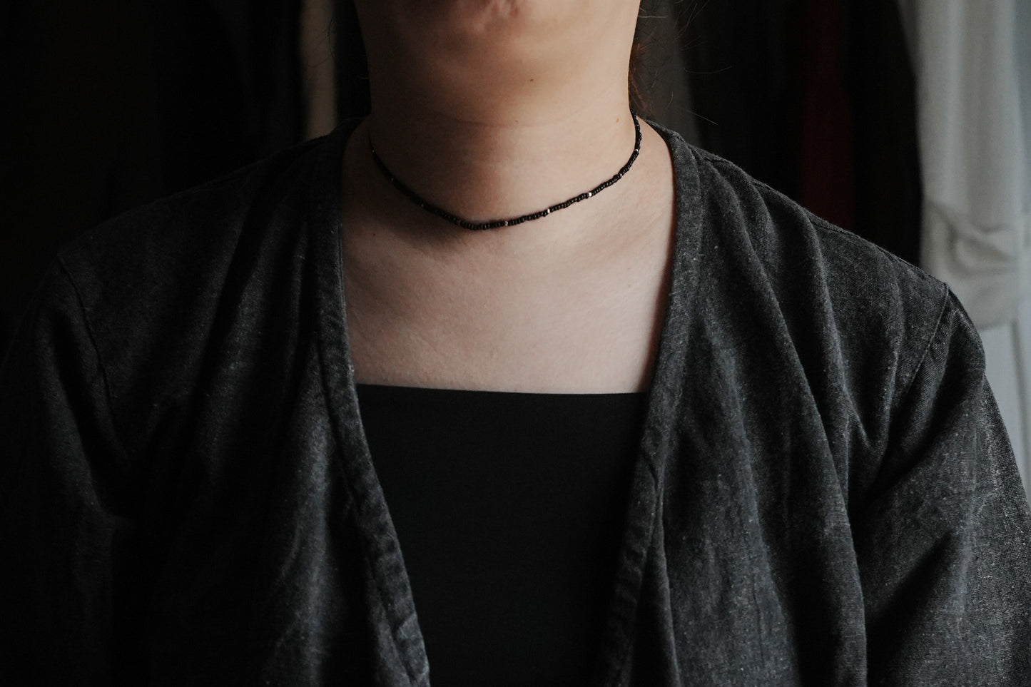 【accessories mau】ガラスビーズ&カレンシルバーネックレス　Black