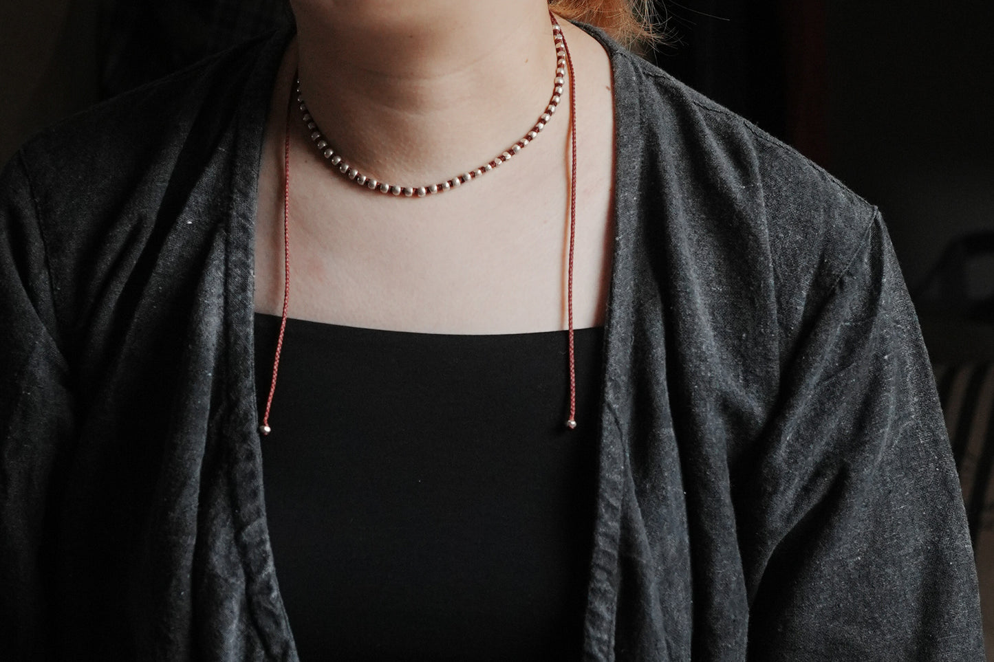 【accessories mau】WAXコードカレンシルバビーズネックレス 小