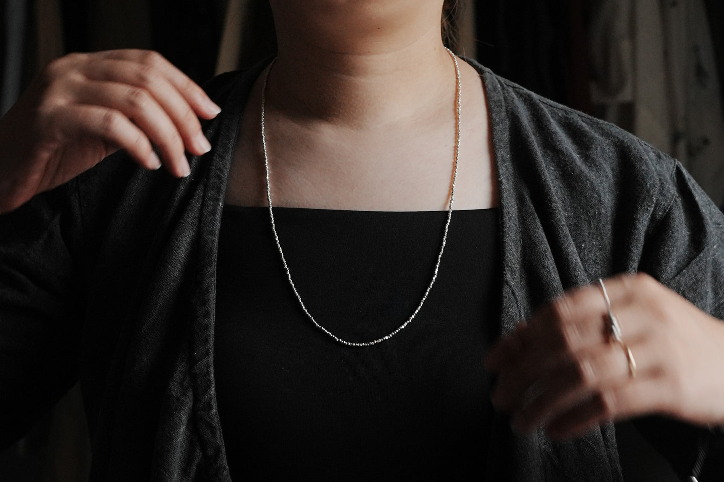 【accessories mau】極小カレンシルバービーズlongネックレス