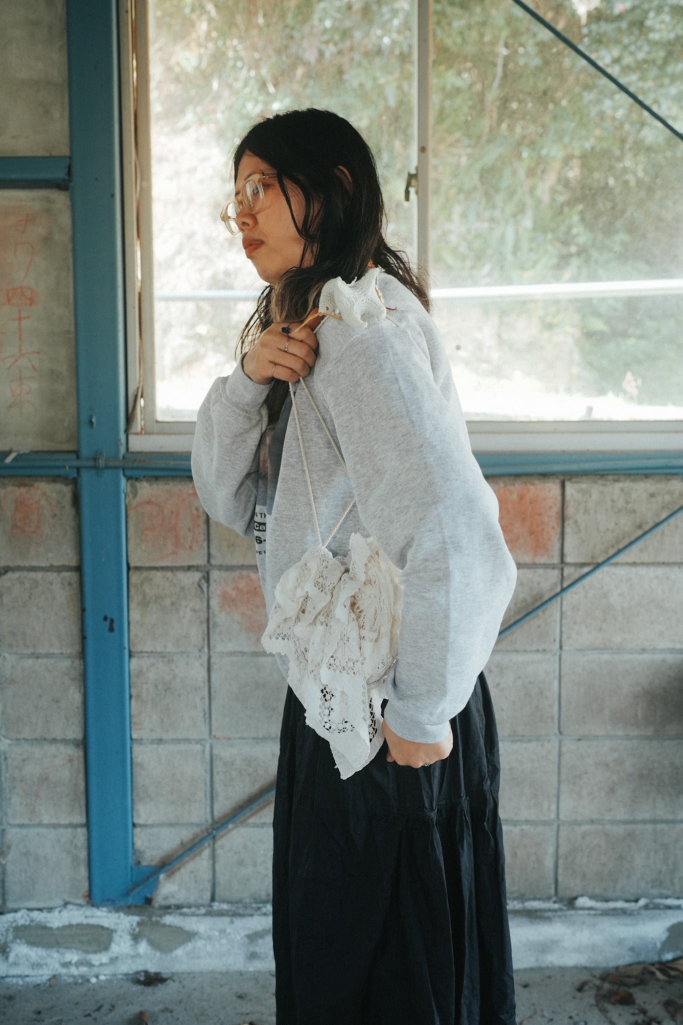 【KÄSI】NO.2 コットンレース編みテーブルクロスリメイクBag